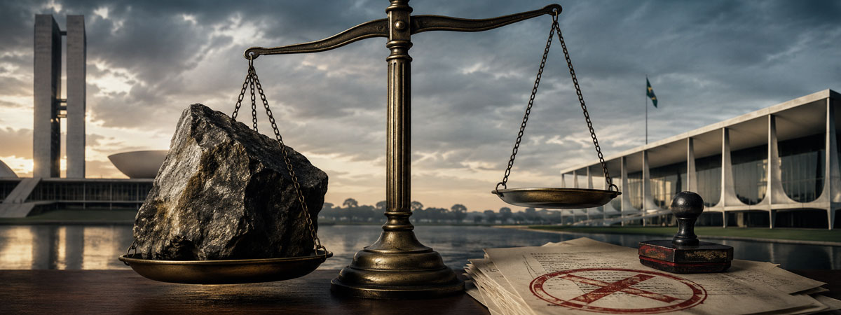 Balança desequilibrada simboliza conflito entre justiça, poder político e veto.